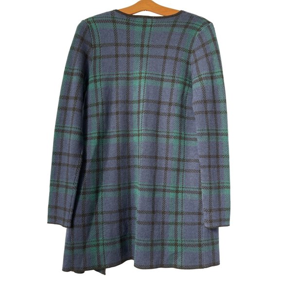 Talbots Black Watch Plaid Merino Cardigan Sweater Long Women XS Blue Green Black - Picture 2 of 6